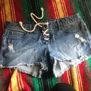Lace up jean shorts